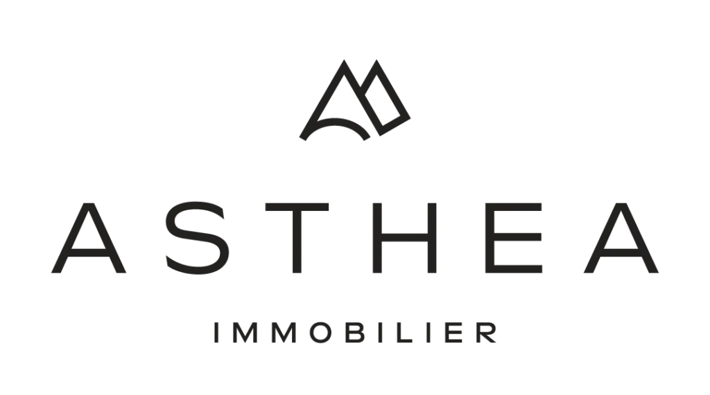Logo ASTHEA Immobilier symbolisé par deux triangles stylisés formant une montagne, design minimaliste en anthracite