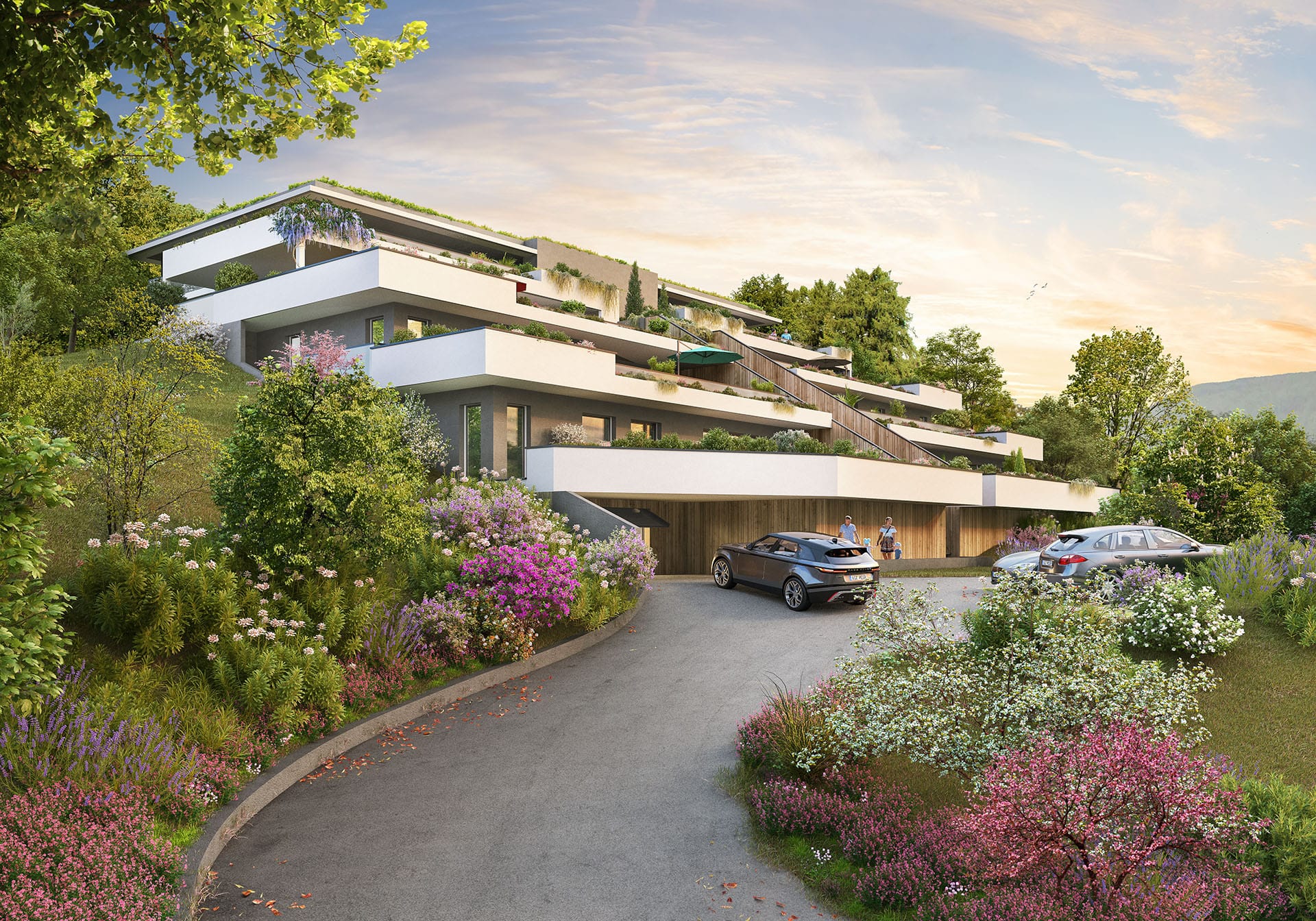 Bâtiment moderne entouré de verdure